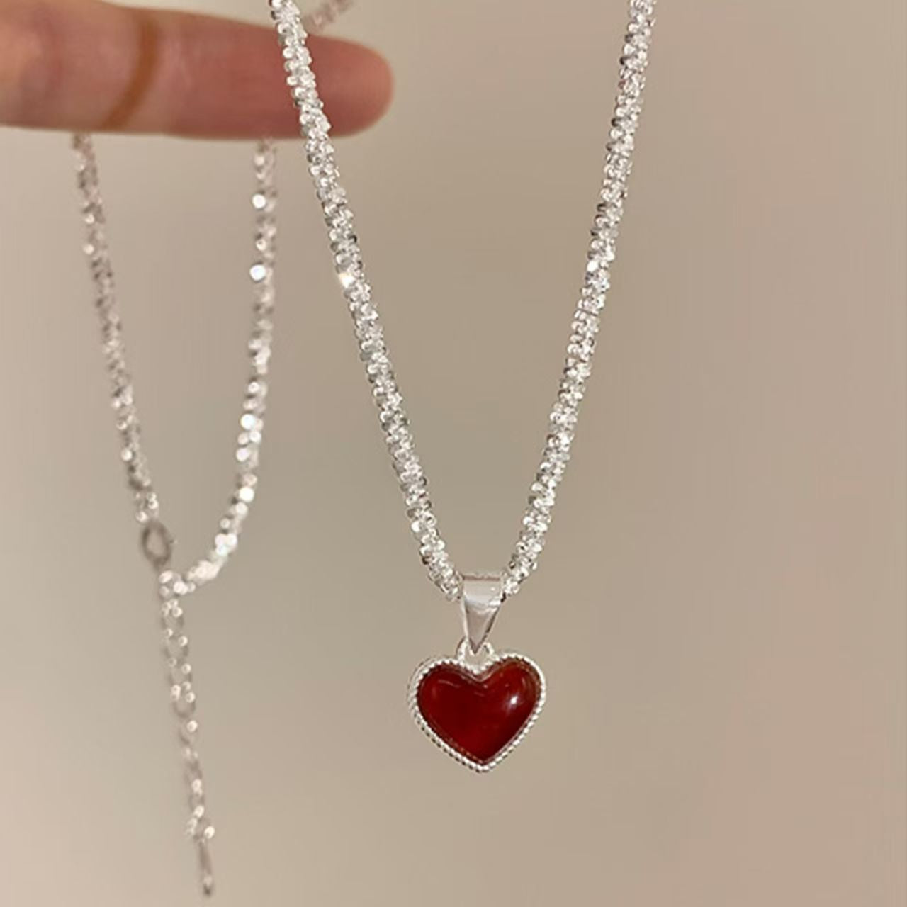 Double-sided red heart necklace