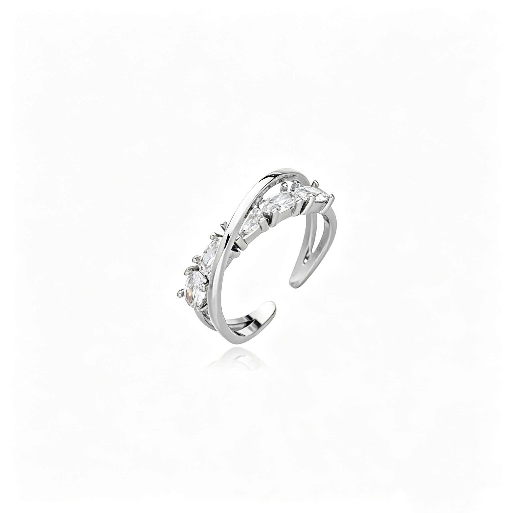 Double-layered marquise zircon ring