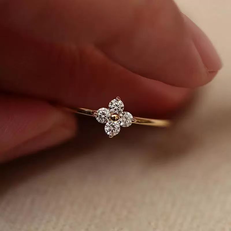 Gold Zircon Four-Leaf Clover Ring
