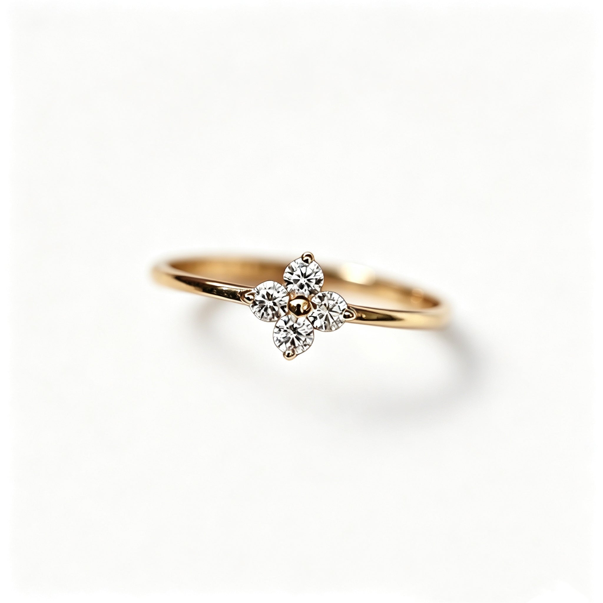 Gold Zircon Four-Leaf Clover Ring