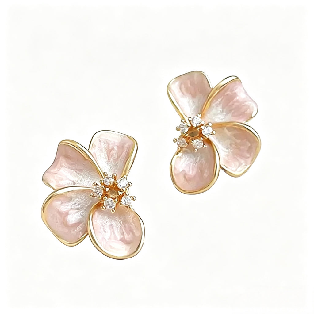 Soft pink glaze flower earrings