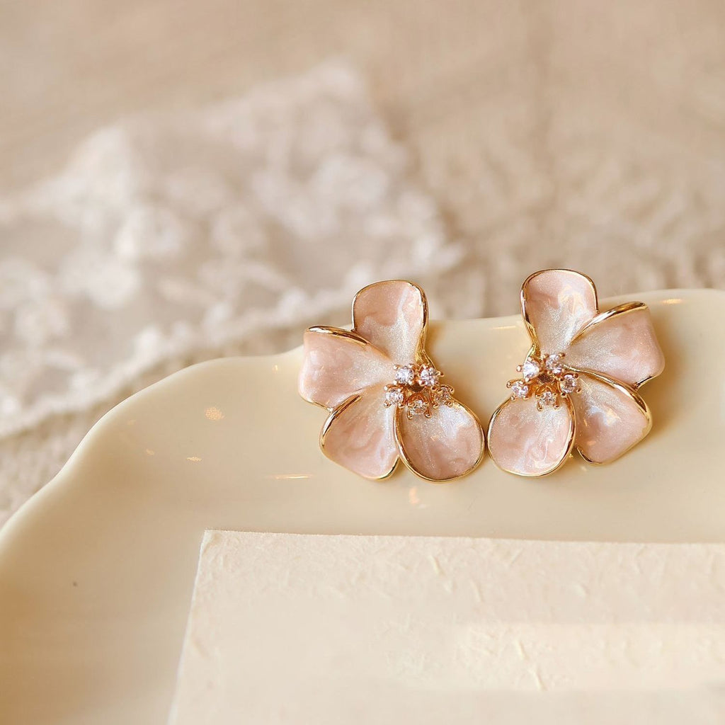 Soft pink glaze flower earrings