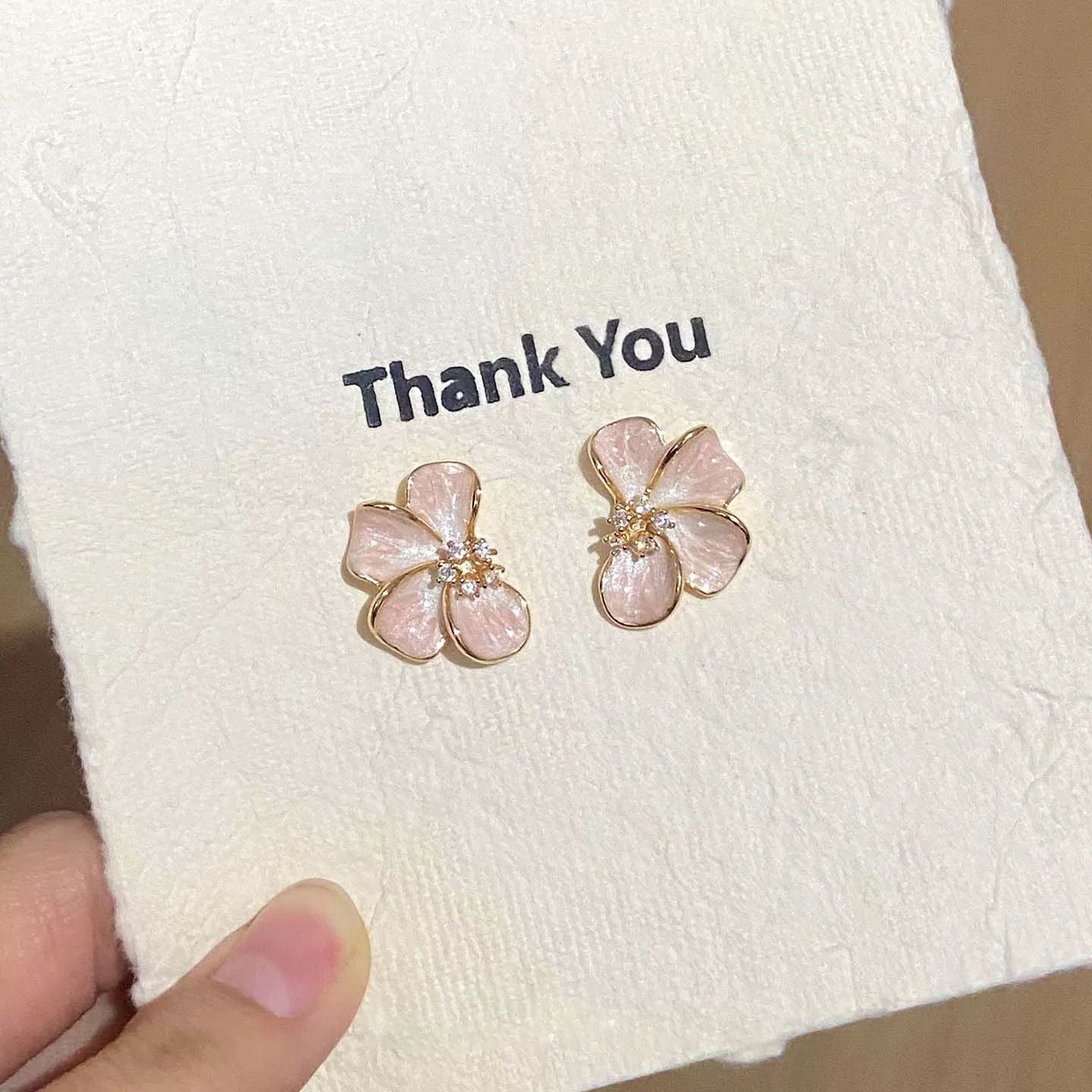 Soft pink glaze flower earrings