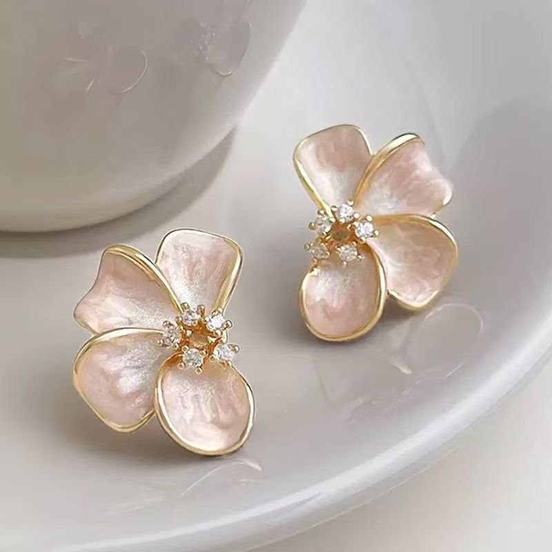 Soft pink glaze flower earrings