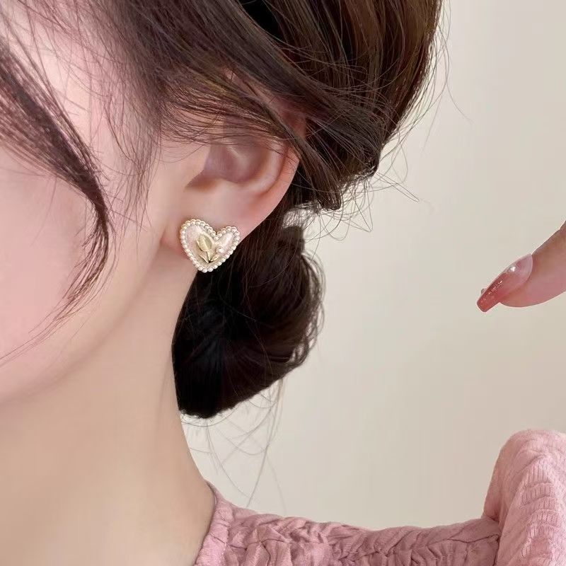 Pink Tulip Pearl Stud Earrings