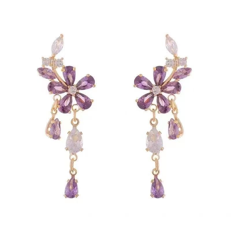 Amethyst Floral Tassel Earrings
