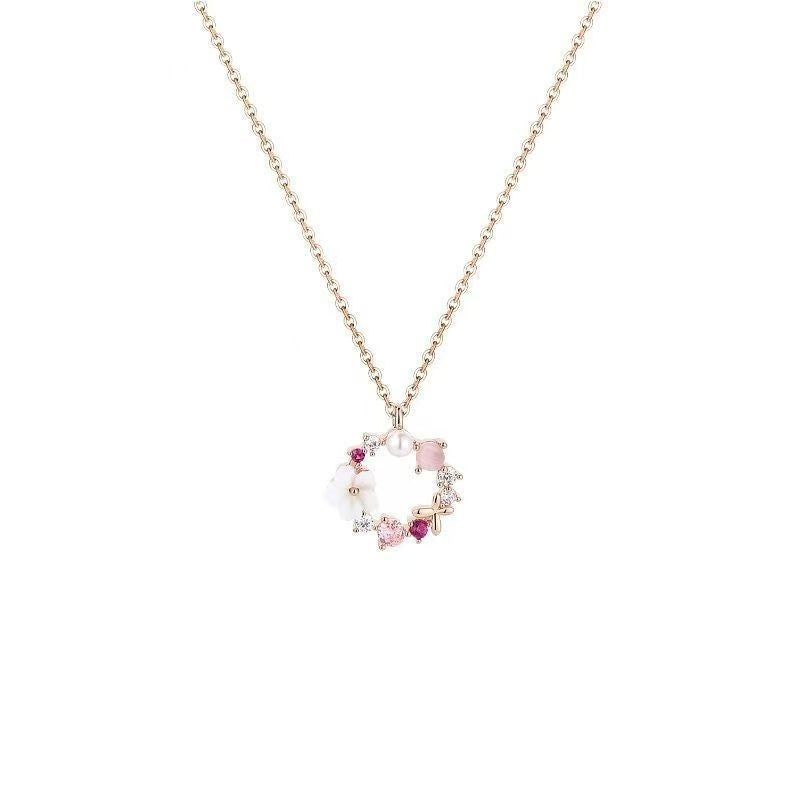 Rose Gold Floral and Butterfly Wreath Necklace