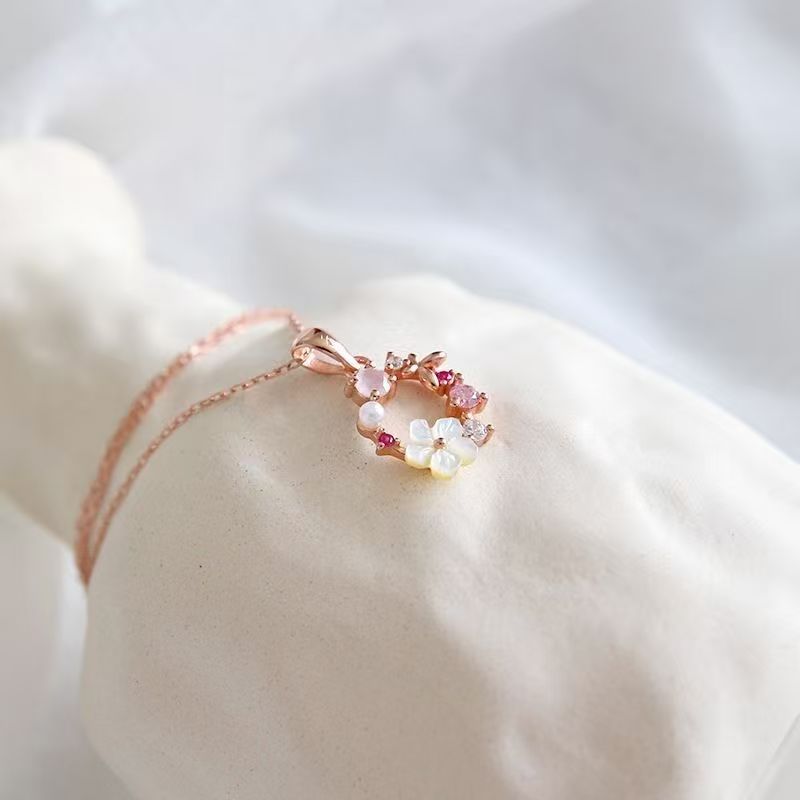 Rose Gold Floral and Butterfly Wreath Necklace