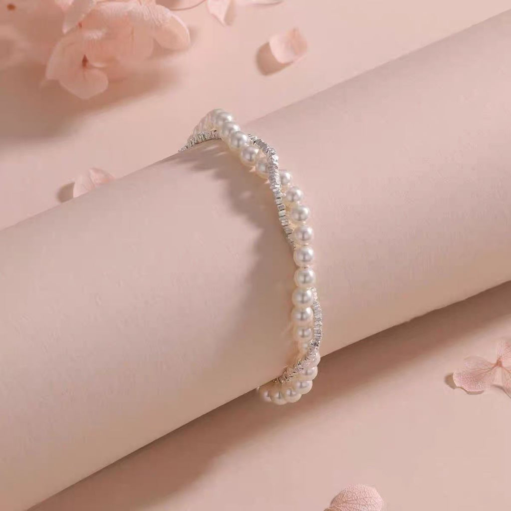 Silver Double-Strand Pearl Bracelet