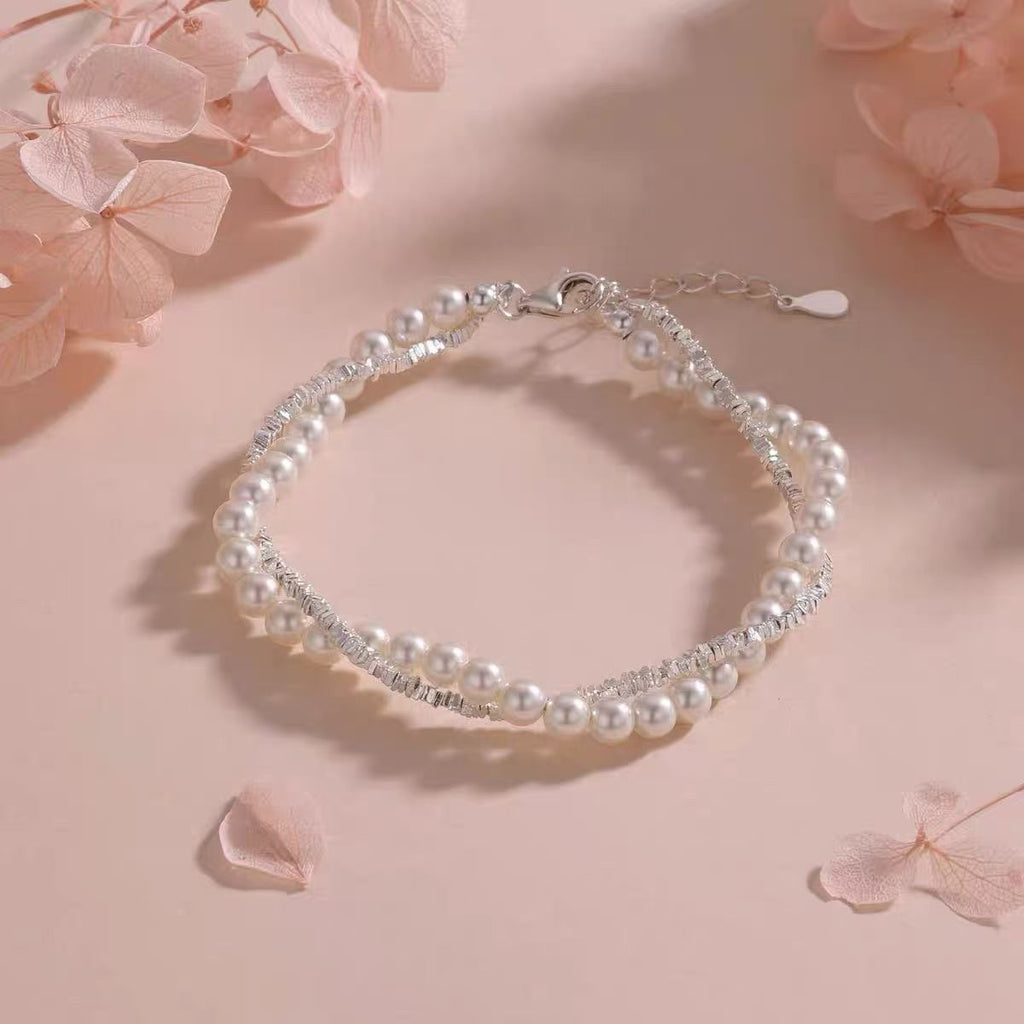 Silver Double-Strand Pearl Bracelet