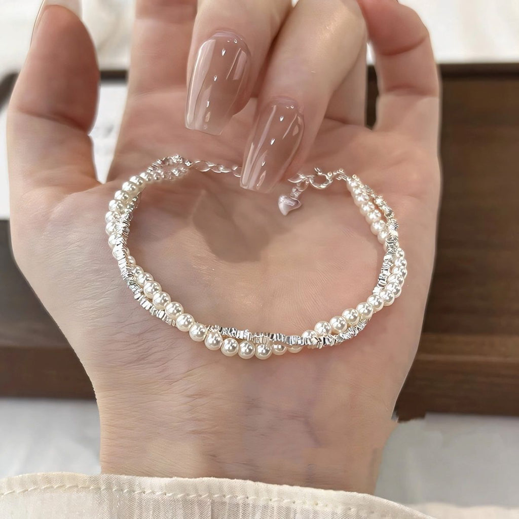 Silver Double-Strand Pearl Bracelet