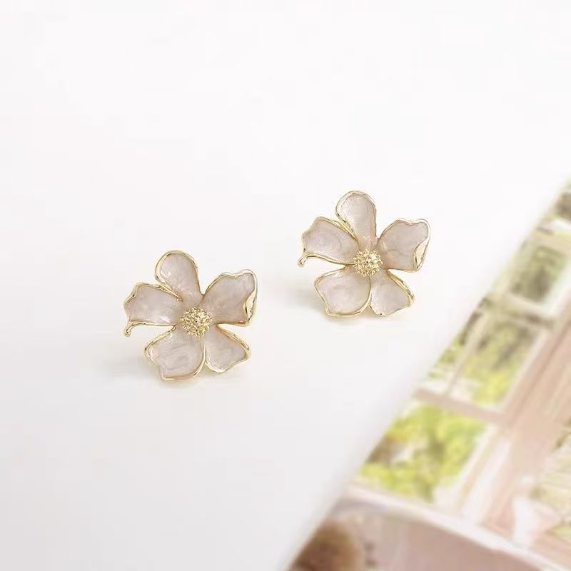 White Enamel Flower Earrings