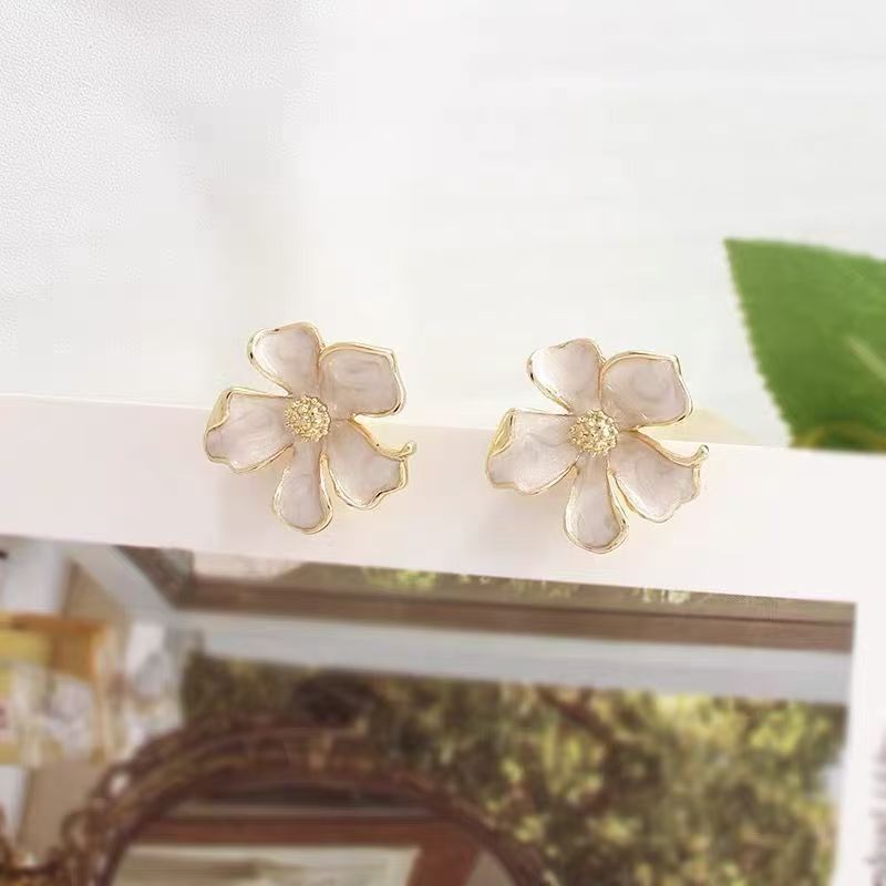 White Enamel Flower Earrings