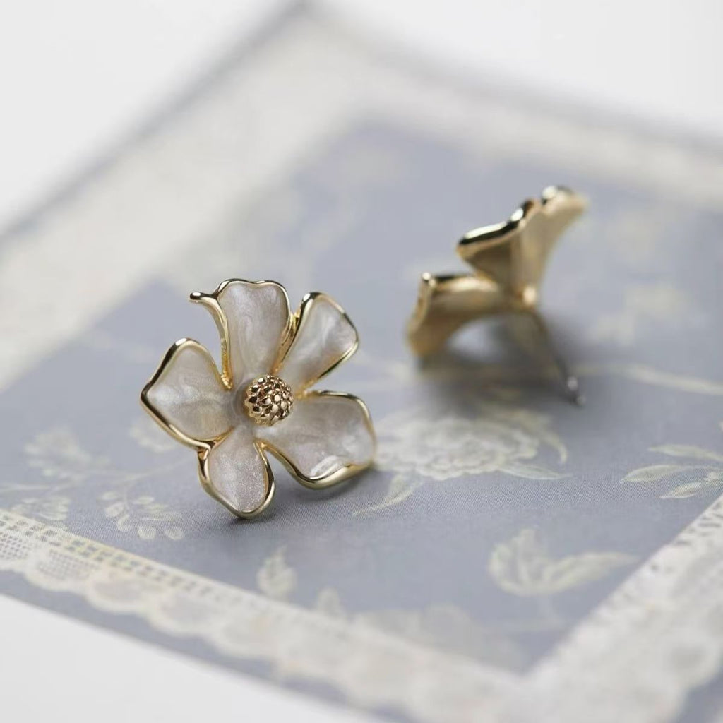 White Enamel Flower Earrings